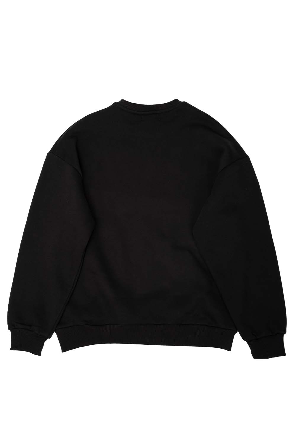 Back view of the plain black Vaarora Blck Pnthr premium heavyweight sweater showing clean ribbed finishes